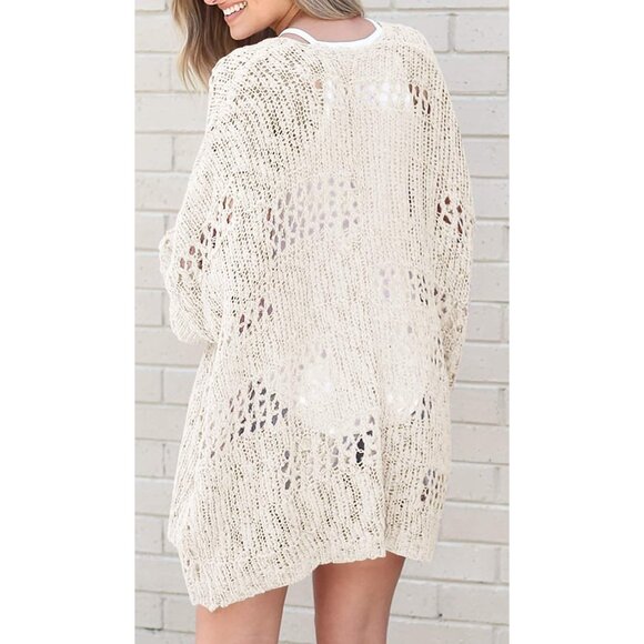 Women's Crochet Cardigan Boho Oversized Light Sweater Long Sleeve - Picture 3 of 3